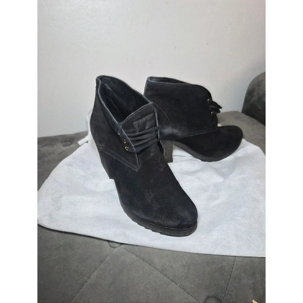 Prada Suede Ankle Booties Lace Up 39 Size 9 Round Toe